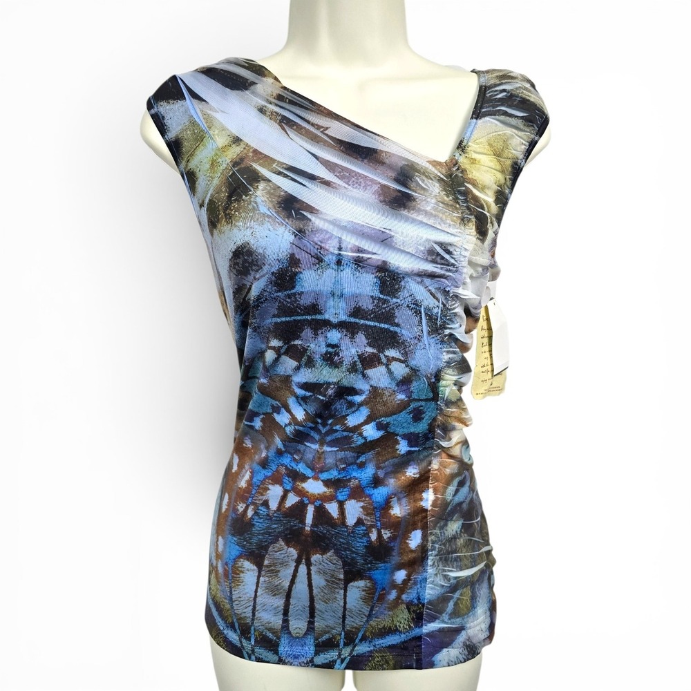 One World Kaleidoscope Graphic Ruched Sleeveless Top - Size Large (NWT)